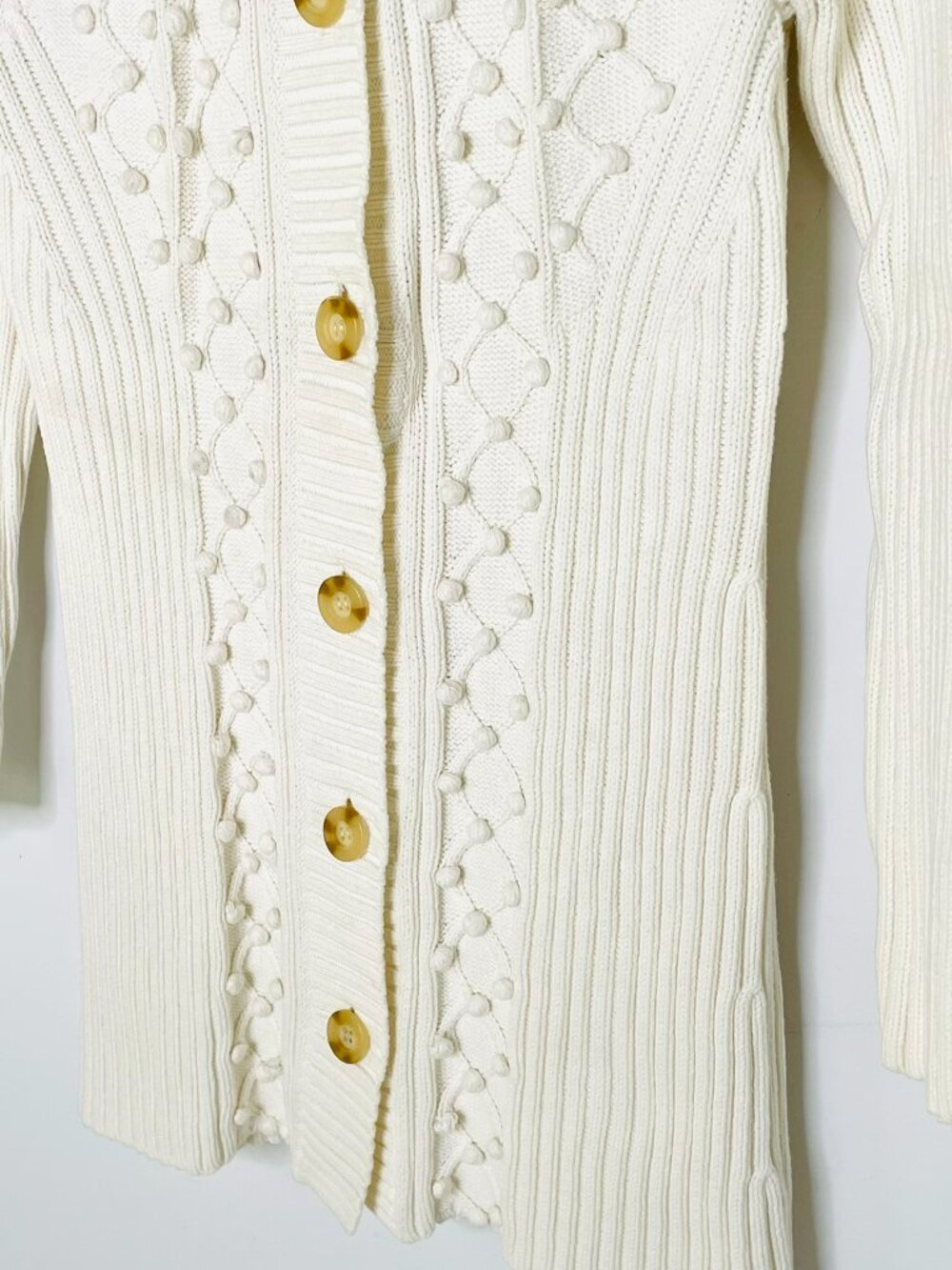 Sweater | Cable Knit Hooded Cardigan Button Front Longline Cream | Preppy Spring - Picture 6 of 12